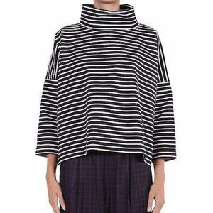 Striped Black and White Cowl Neck Sweater